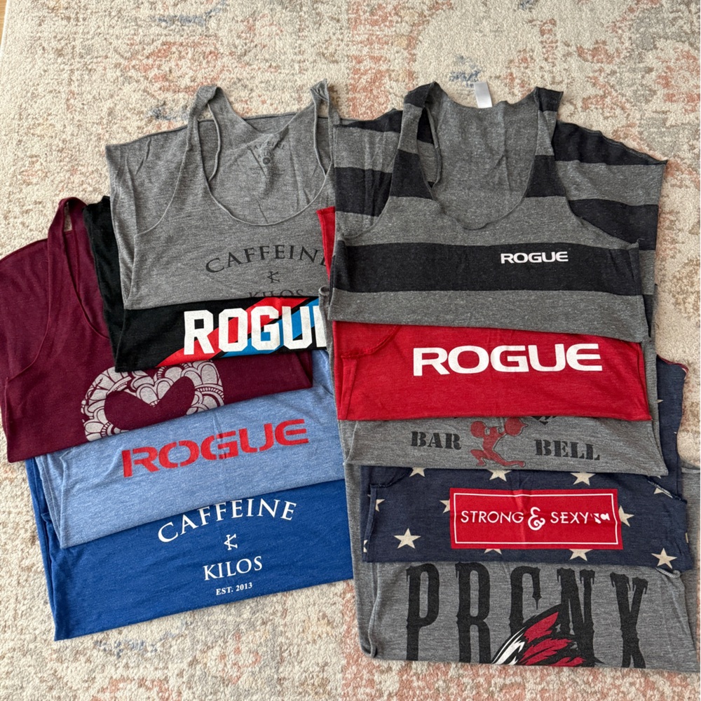 Assorted women’s tank tops. Rogue, Caffeine & Kilos, Belle & Bell